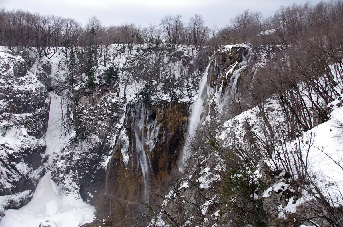 The Big Waterfall in late winter with snow